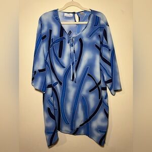 St. John Collection Blue Abstract Tie-Neck Women’s Top